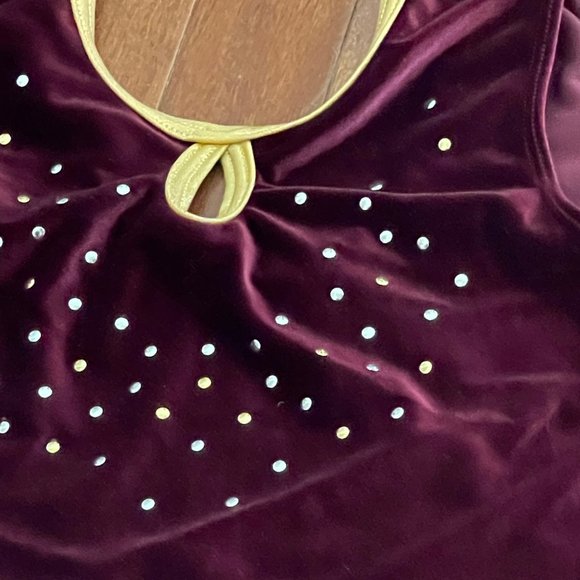 GK Elite Sportswear Burgundy Gold Trim Gem Velour Leotard Adult Medium - Picture 2 of 11